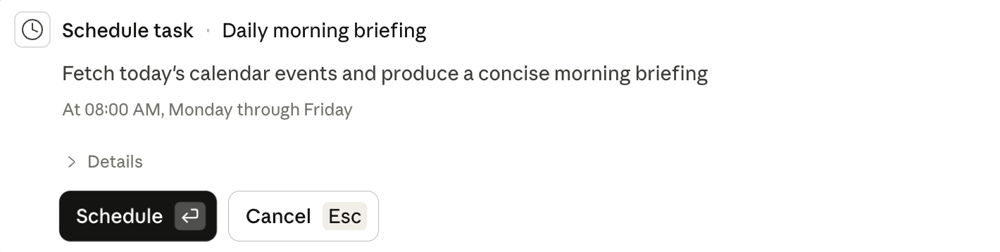 The scheduled tasks panel
